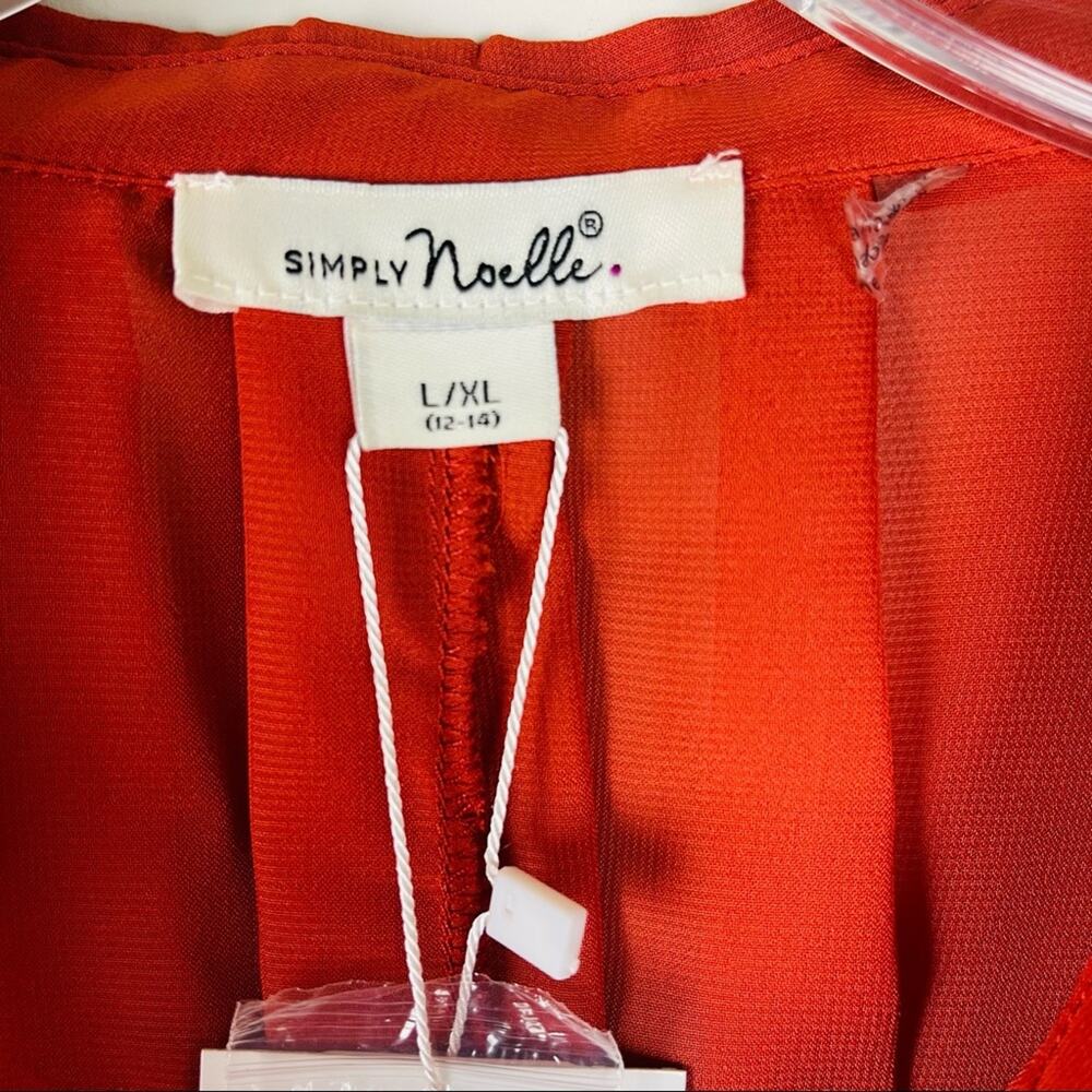 NEW Simply Noelle orange semi sheer chiffon button front pleat office top large - Picture 6 of 10